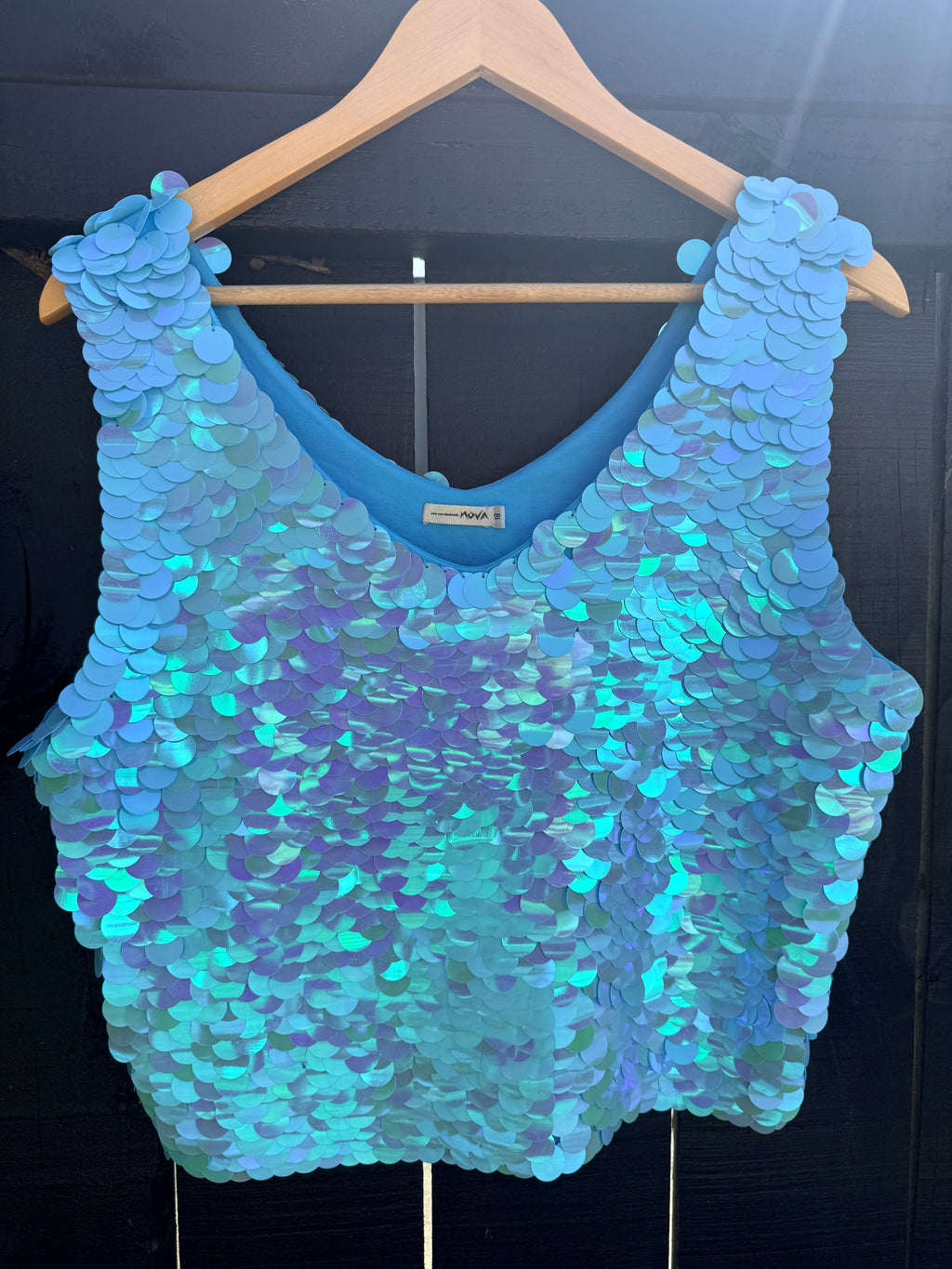 NOVA Sequin Tank in Waiti Blue