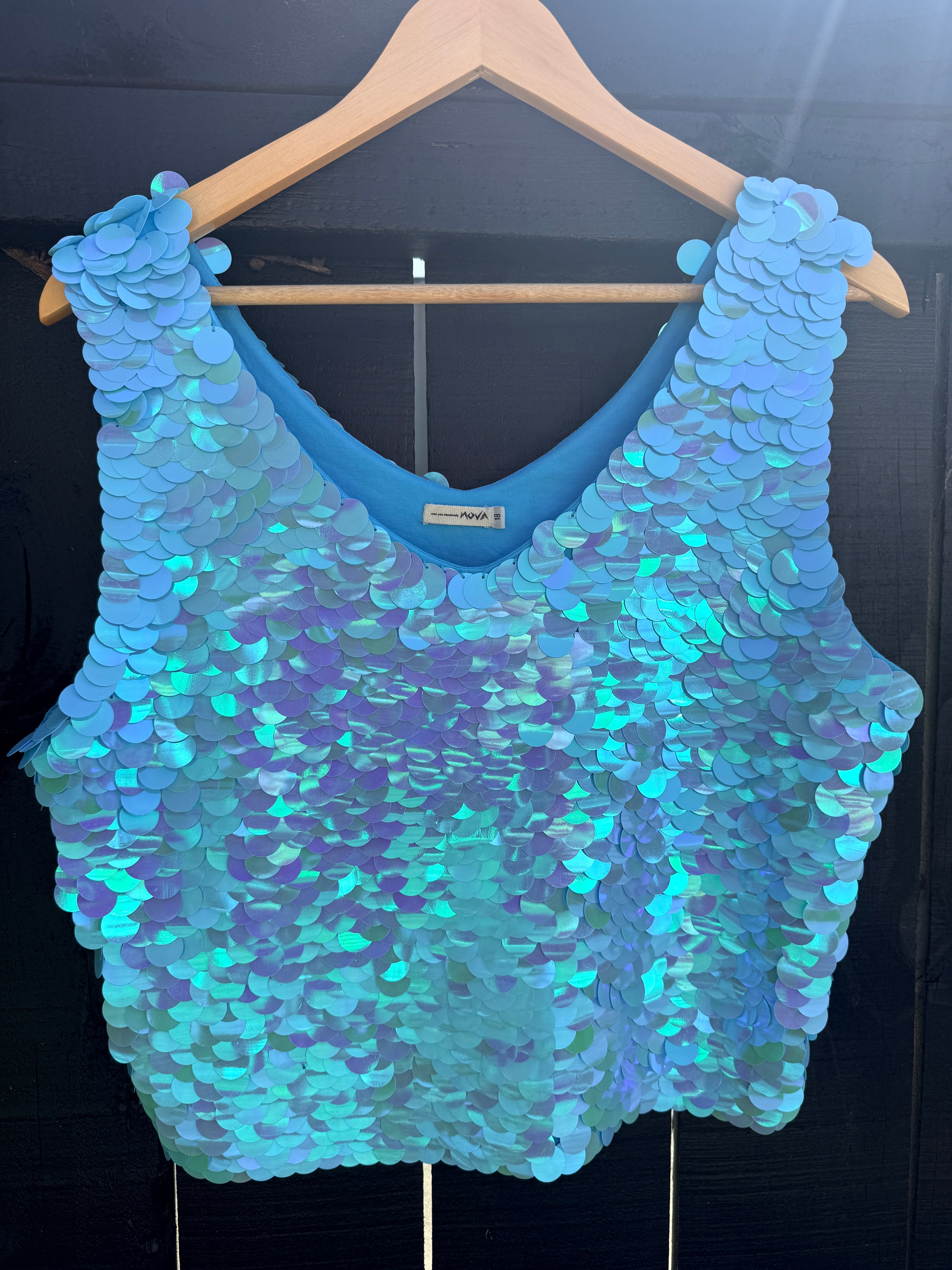 NOVA Sequin Tank in Waiti Blue